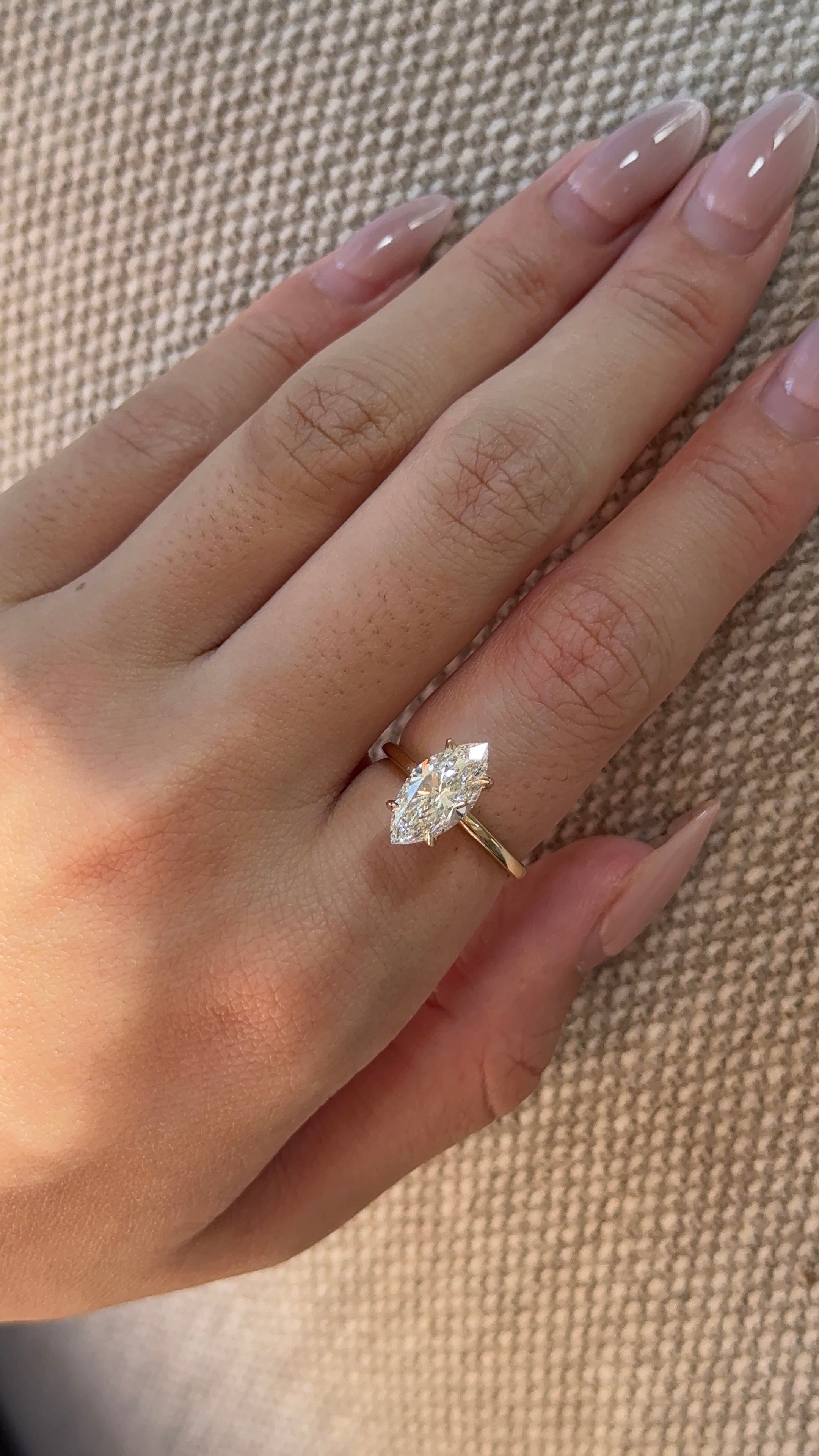 Marquise Shaped Three Stone Lab Grown Diamond Engagement Ring